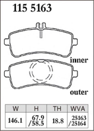 Тормозные колодки Dixcel M type M-1155163 Mercedes Benz AMG GT X290, C-class W205,A205, S205, S-class W222, V222, X222, SL R231, задние