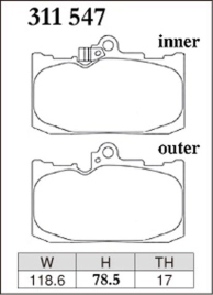 Тормозные колодки Dixcel EXTRA Speed ES-311547 Toyota Crown Mark X II, Lexus GS460 GS450 GS350 IS350 RC200 RC300 передние