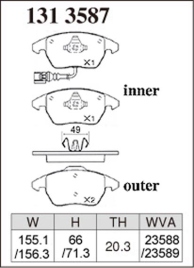 Тормозные колодки Dixcel Premium P-1313587 Audi A3, VW Golf Jetta Passat, Skoda Superb Octavia, передние