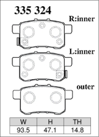 Тормозыне колодки Dixcel EXTRA Speed ES-335234 Honda Accord CU1 CU2, Inspire CW2, Acura TSX CU#, задние