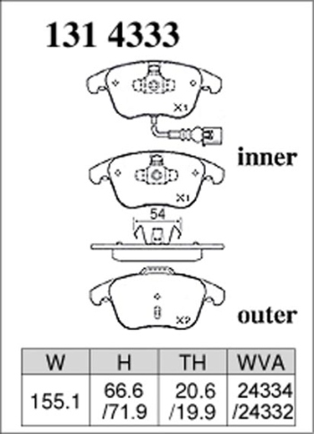 Тормозные колодки Dixcel Premium 1314333 VAG AUDI Q3 VW TIGUAN 2.0 TFSI передние фото 1